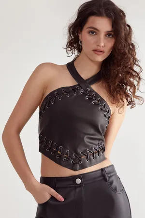 NASTY GAL Womens Eyelet Detail Faux Leather Top - - Size 6 UK
