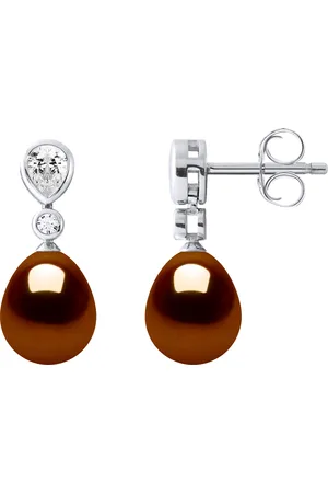 Diadema Womens Drop Earrings Jewelry Sweet Water Beads 7-8mm Chocolate Pears 925 - Silver - One Size
