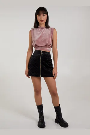 Pink Vanilla Womens Velvet High Neck Shoulder Pad Top - Size 12 UK