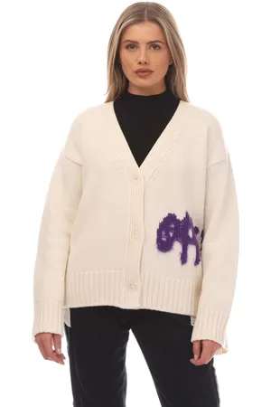 OFF-WHITE Womens Off Logo Intarsia Cardigan in purple - Size 8 UK