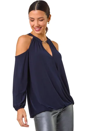 Roman Womens V-Neck Cold Shoulder Wrap Stretch Top - - Size 20 UK