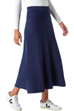 Roman Womens Plain Elastic Waist Knitted A Line Midi Skirt - - Size 12 UK