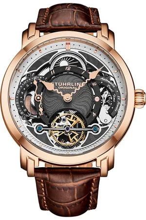 Stuhrling Mens Celestial Timekeeper 1017 Dual Time Automatic Skeleton Watch - - One Size