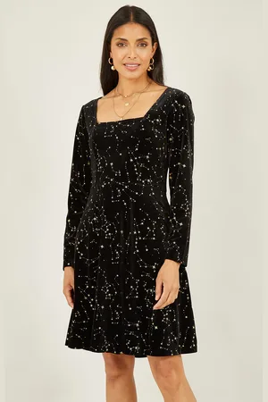 Mela Womens Star Foil Print Long Sleeve Skater Dress - Size 10 UK