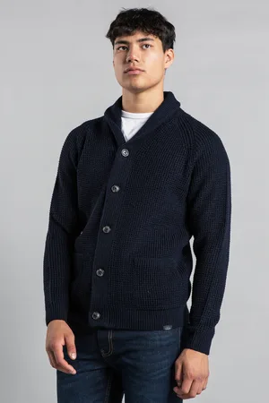 Tokyo Laundry Mens Dark Shawl Neck Waffle Knit Cardigan - Size X-Large