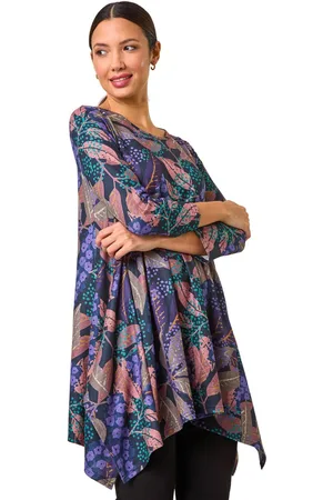 Roman Womens Floral Leaf Print Stretch Tunic - - Size 10 UK