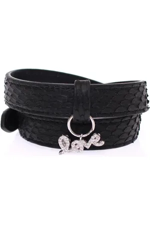 Nialaya Mens Snakeskin CZ LOVE 925 Silver Bracelet - material_leather1 - Size Medium