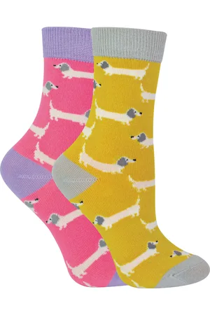 Miss Sparrow 2 Pack Girls Bamboo Animal Patterned Socks - Sausage Dogs - Cotton - Size 2-3Y