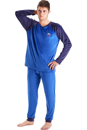 Munich Mens long-sleeved round-neck velvet pajamas MU3 - - Size 2XL