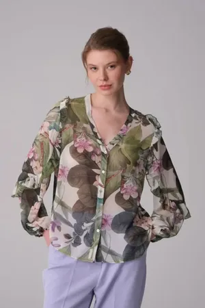 Gusto Womens Floral Print Shirt - - Size X-Large
