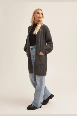 Gini London Womens Cable Knit Pocket Edge to Cardigan - - Size Medium/Large