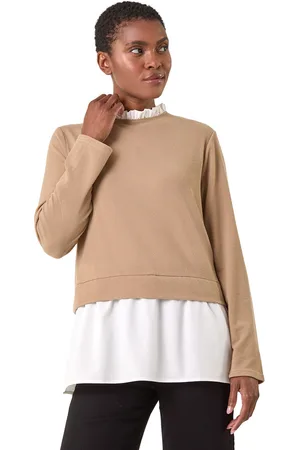Roman Womens Frill Neck Contrast Jersey Top - - Size 14 UK
