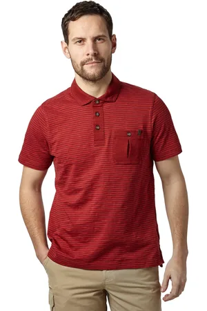 Brasher Mens Robinson II Stripe Casual Polo Shirt with Short Sleeves & Chect Pocket - Cotton - Size Small