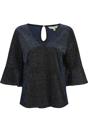 Yumi Womens Sparkle Velvet Relaxed Fit Top With Fluted Sleeves - Size 16 UK