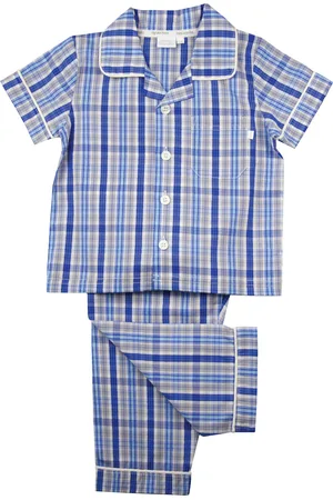Mini Vanilla Check Boys Summer Cotton Traditional Pyjamas - Size 7-8Y
