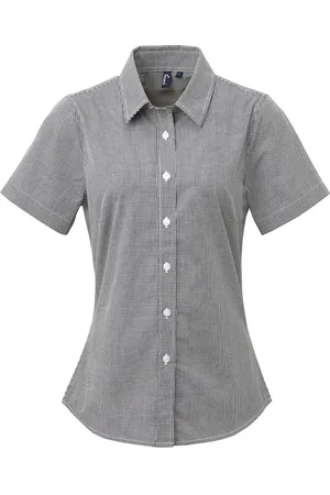 Premier Womens/Ladies Microcheck Short Sleeve Cotton Shirt ( /White) - Size Large