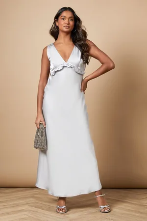 Oasis Womens Satin Ruffle Bust Detail Maxi Dress - - Size 8 UK
