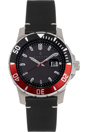 Nautis Mens Dive Pro 200 Leather-Band Watch w/Date - Stainless Steel - One Size