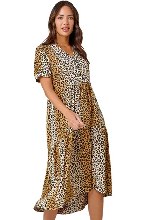 Roman Womens Leopard Print Tiered Midi Dress - - Size 10 UK