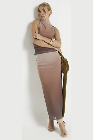 River Island Womens Midi Skirt Mesh Ombre Ruched - Size 6 UK