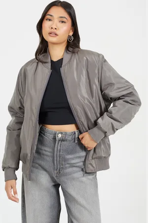Brave Soul Womens Ruched Sleeve Oversized Bomber Jacket - Size 16 UK