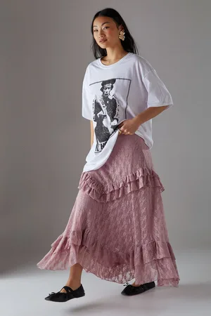 warehouse Womens Petite Lace Ruffle Tier Maxi Skirt - Size 14 UK