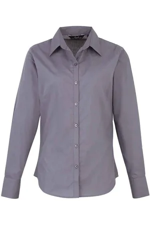 Premier Womens/Ladies Long-Sleeved Shirt (Steel) - - Size 12 UK