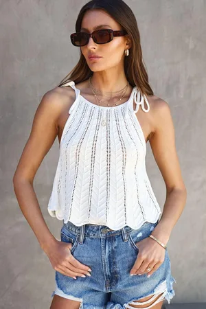 Azura Exchange WoMens Wave Stripes Textured Eyelet Knitted Vest in viscose - Size Medium