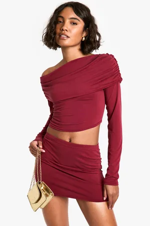 Boohoo Womens Tall Soft Peached Jersey Asymmetric Top and Mini Skirt Co-ord - - Size 16 UK