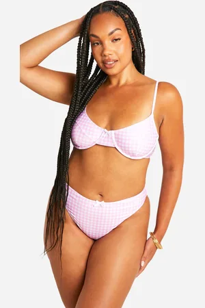 Boohoo Womens Plus Gingham Print High Waist Bikini Brief - - Size 24 UK