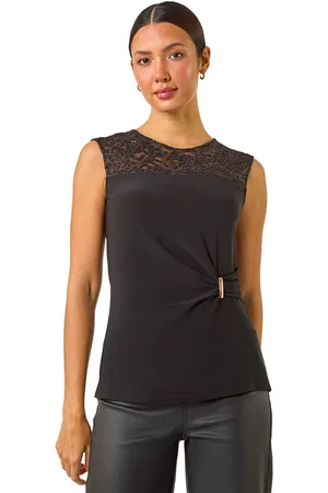 Roman Womens Lace Yoke Gathered Waist Top - - Size 16 UK