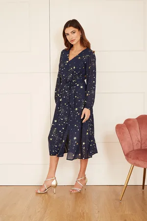 Mela Womens Foil Star Print Long Sleeve Midi Dress - Size 10 UK