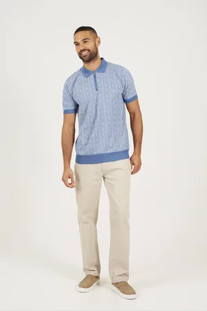 Brave Soul Mens Short Sleeve Jaquard Knitted Polo Shirt - Size Small