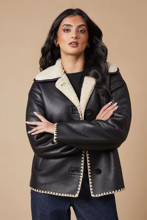 Oasis Womens Toggle Detail Shearling Bonded Jacket - - Size 10 UK