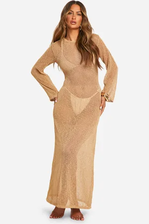 Boohoo Womens Popcorn Crochet Open Back Beach Maxi Dress - - Size Medium