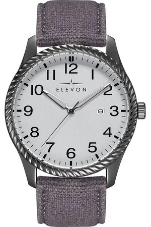 ELEVON Mens Crosswind Canvas-Overlaid Leather-Band Watch w/ Date - Metal - One Size