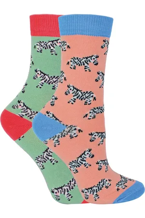 Miss Sparrow 2 Pack Girls Bamboo Animal Patterned Socks - Zebras - - Size 4-6Y