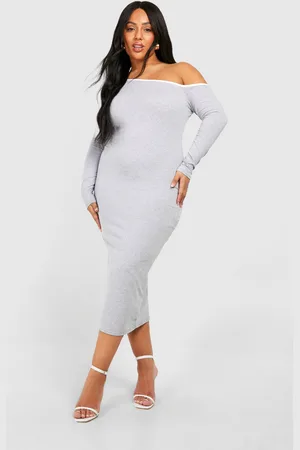 Boohoo Womens Plus Cotton Elastance Contrast Off Shoulder Midi Dress - - Size 20 UK