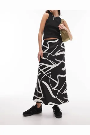 Topshop Womens mono print bias maxi skirt in mono-Multi - - Size 4 UK