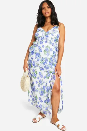 Boohoo Womens Plus Floral Printed Chiffon Midaxi Dress - - Size 28 UK