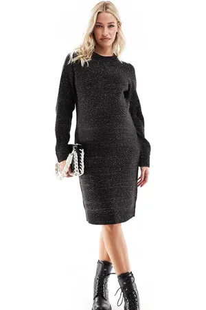 Mama;licious Womens Maternity knitted glitter midi jumper dress in black and silver-Multi - - Size X-Small