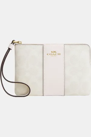 Coach Womens Corner Zip in Signature Canvas with Leather Stripe Bag - - One Size