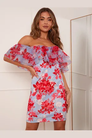 Chi Chi London Womens Organza Ruffle Floral Bodycon Mini Dress in - Size 10 UK