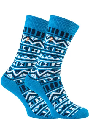 Farah 2 Pairs Mens Funky Vintage Patterned Colourful Thick Cotton Crew Socks - FVS008COB - - Size UK 6-11