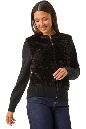 Roman Womens Faux Fur Funnel Neck Zip Jacket - - Size 16 UK