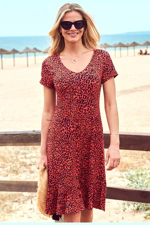 Sosandar Womens & Black Leopard Print Relaxed Fit Jersey Dress - Size 10 UK
