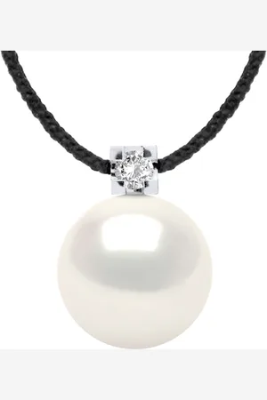 Diadema Womens - Necklace - Black Nylon - Freshwater Pearl and Real Diamond - One Size