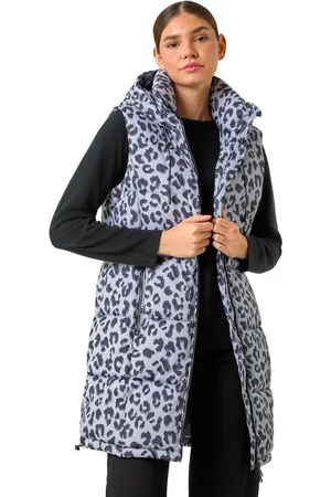 Roman Womens Animal Print Longline Quilted Gilet - - Size 12 UK