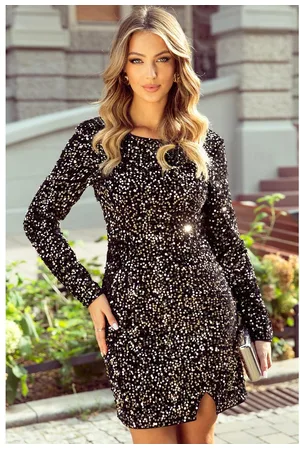 Azura Exchange Womens Sequin Crew Neck Long Sleeve Bodycon Dress - Size X-Large