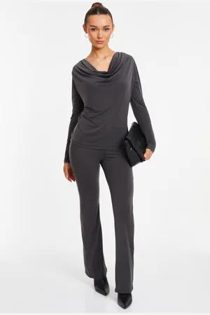 Quiz Womens Stretch Wide Leg Trousers - Size Large